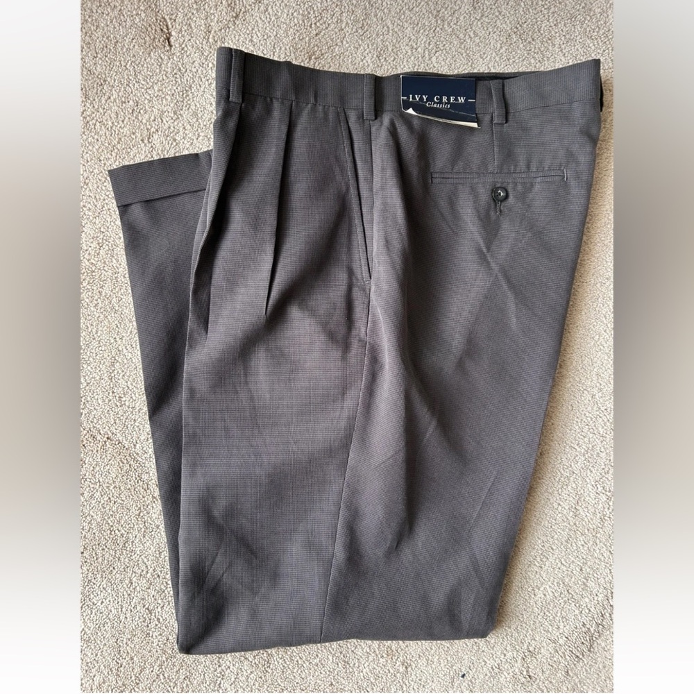 IVY CREW GRAY DRESS CLASSIC PLEATED CUFFED PANTS MENS Size 38x32